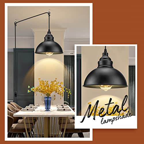 Plug in Pendant Light, 15FT Hanging Lights with Plug in Cord, On/Off Switch, Industrial Pendant Light with Plug in Cord, Metal Hanging Lamps for Living Room, Kitchen, Dining Room, Bedroom - color: Black