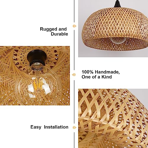 Rustic Farmhouse Bamboo Pendant Light - 18 Inch Large Dome Handwoven Ceiling Mounted Bamboo Chandelier Shades, Coastal Beach Hanging Rattan Light Fixture for Kitchen, Dining, Living Room - size: 5514L