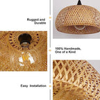 Rustic Farmhouse Bamboo Pendant Light - 18 Inch Large Dome Handwoven Ceiling Mounted Bamboo Chandelier Shades, Coastal Beach Hanging Rattan Light Fixture for Kitchen, Dining, Living Room - size: 5514L