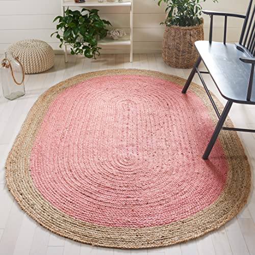 SAFAVIEH Natural Fiber Collection Area Rug - 2'6" x 4' Oval, Pink & Natural Brown, Handmade Jute, Braided Border Design (NF801P) - color: Pink/Natural, size: 2'6" x 4' (Oval)