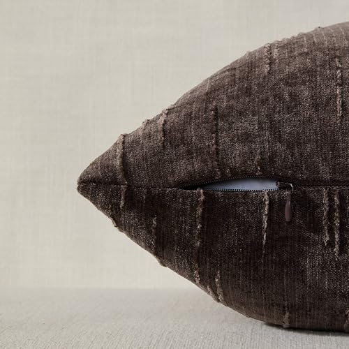 Set of 2 Summer Decorative Throw Pillow Cover 18x18, Solid Farmhouse Neutral Cushion Covers with Hidden Zipper, Soft Textured Throw Pillows for Bedroom Living Room Couch, Dark Brown - color: Dark Brown, size: 18" x 18" (Pack of 2)