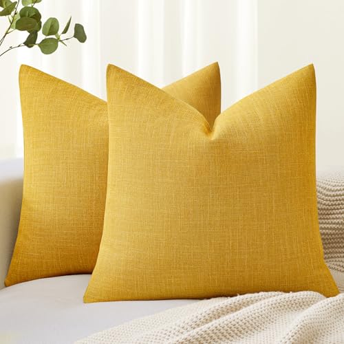 MIULEE Pack of 2 Decorative Linen Burlap Textured Pillow Covers Farmhouse Boho Accent Pillowcases Spring Home Decor for Couch Sofa Bedroom Living Room 18x18 Inch Bright Yellow - color: Bright Yellow, size: 18" x 18" (Pack of 2)