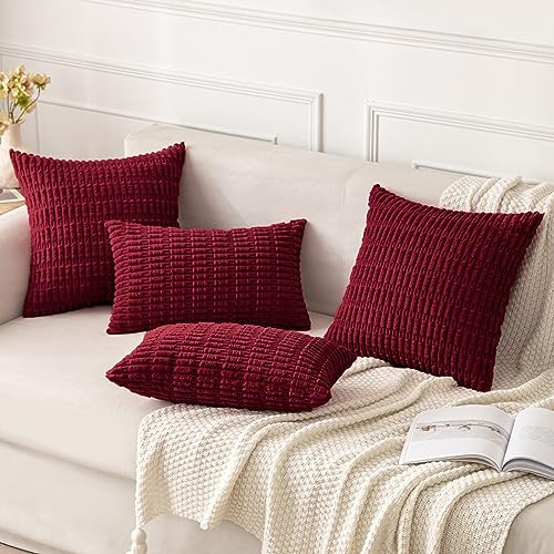 MIULEE Pack of 2 Burgundy Corduroy Decorative Pillow Covers 16x16 Inch Soft Boho Striped Throw Pillow Covers Modern Farmhouse Home Decor for Sofa Living Room Couch Bed - color: Burgundy, size: 16" x 16" (Pack of 2)