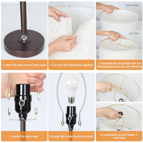 Table Lamps Set of 2, 22" to 30"Adjustable Height Bedside Lamps for Living Room 3 Color Temperatures Tall Nightstand Lamps Modern Brown Table Lamp for Bedroom Office End Table (Bulbs Included) - color: Brown+Beige Shade Set of 2