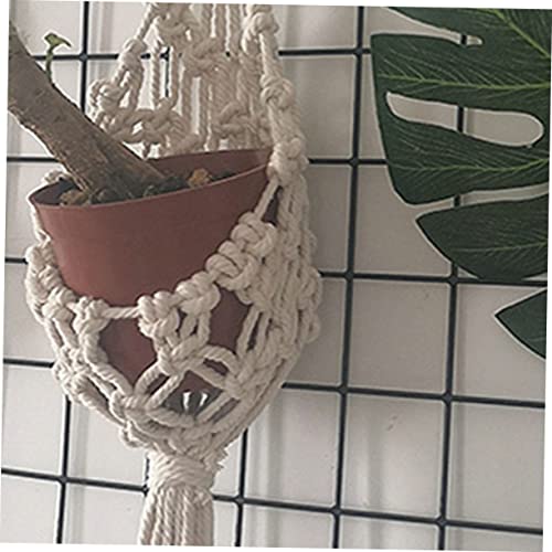 ORFOFE Handmade Cotton Rope Hanging Planter Bohemian Style Indoor Wall Decor for Succulents and Flower Pots Woven Sling Basket for Balcony and Office
