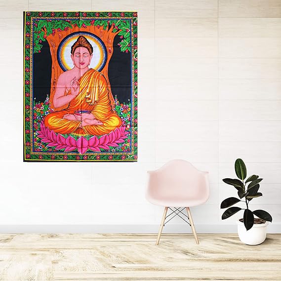 Rastogi Handicrafts Cotton Wall Hanging Indian Goddess Indian Deity 40" X 30" Poster Size (BUDDHA-G) - color: BUDDHA-G