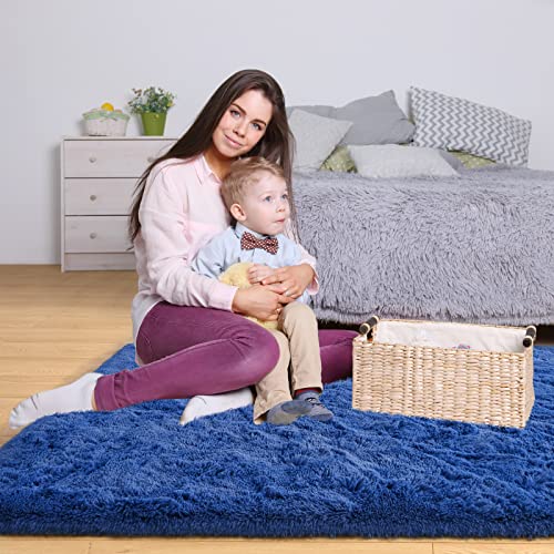 Kelarea Area Rug for Living Room, 3x5 Non-Slip Navy Blue Rug Fluffy Soft Shag Rugs, Fuzzy Shaggy Plush Carpet for Bedroom, Nursery Rooms, Home Dorm - color: Navy Blue, size: 3 x 5 feet