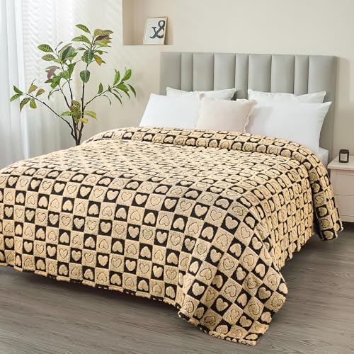 FY FIBER HOUSE Throw Blankets with Heart Checkered,Soft Warm Blankets for Lover Mom Father Gifts,Washable Lightweight Fuzzy Blanket for Couch Sofa Bed Office All Season(Black Brown,90"x90") - color: Black Brown, size: Queen(90"x90")