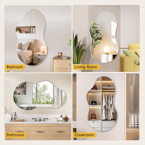 Hasipu Irregular Wall Mirror - 45"x25" Asymmetrical Mirror, Modern Decorative Mirrors for Living Room, Entryway, Hallway, Bathroom, Bedroom,Wall Mounted Home Decor (Silver) - color: Silver, size: 45"L x 25"W