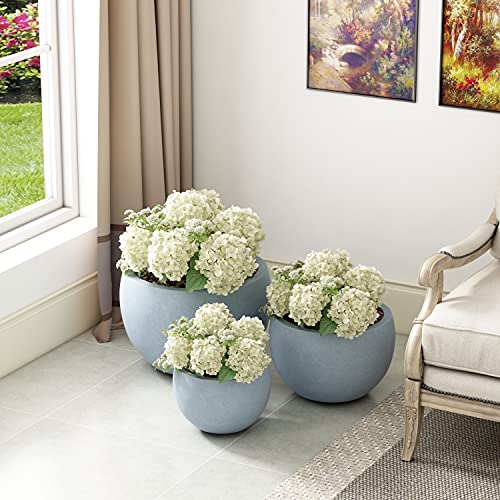Kante 19.9",15.7",11.8" Dia Round Concrete Planter Set of 3, Outdoor/Indoor Large Bowl Plant Pots with Drainage Hole and Rubber Plug for Garden Patio Balcony Home, Gray - color: Gray, size: 19.9"D + 15.7"D + 11.8"D