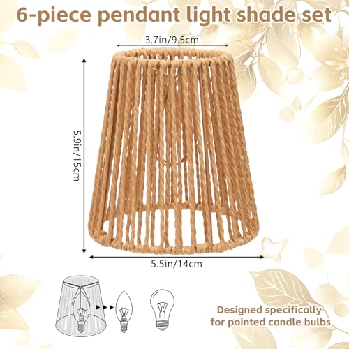 6 Pcs Rattan Chandelier Lamp Shades Sets Wicker Lampshades Replacement for Table Lamps,Ceiling Lights,Pendant Lights,Wall Lights