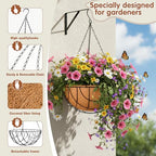 Metal Hanging Baskets for Plants Outdoor 4 Pack Round Metal Wire Hanging Basket Planter (Grid, 10 Inch) - size: 10 Inch, style: Grid