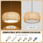 Pendant Lights, Plug in Pendant Light, Hanging Lamp, Boho Lamp, Woven Rattan Pendant Lamp Shade for Kitchen Island, Modern Farmhouse Chandelier Light Fixtures (Bohemian 1)