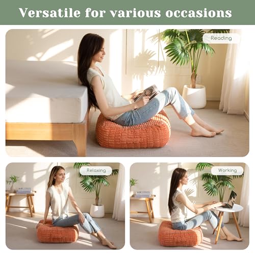 HIGOGOGO 8" Floor Pillow Cushion for Adults, Meditation Cushion Pillow, Blended Corduroy Cover, Large Square Floor Sitting for Tatami Living Room or Yoga, 22x22 Inch, Coral - color: Square Coral, size: 8" Thick(Pack of 1)