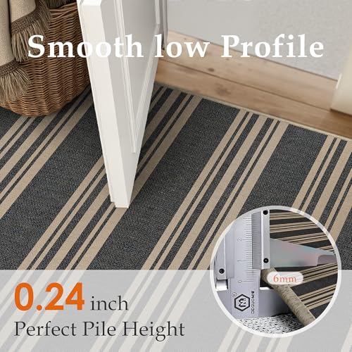 PureCozy Striped Easy Jute 2x6 Kitchen Runner Rug Black Washable Carpet for Hallway Non Slip Farmhouse Neutral Non Shedding Indoor Outdoor Long Rug Bathroom Bedroom Laundry Entryway - color: Black/Striped, size: 2' x 6' (Runner)