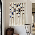 Flber Macrame Wall Hanging Blue Handmade Yarn with Ball Tassels 15.7" Wx 21.6" L - color: Blue