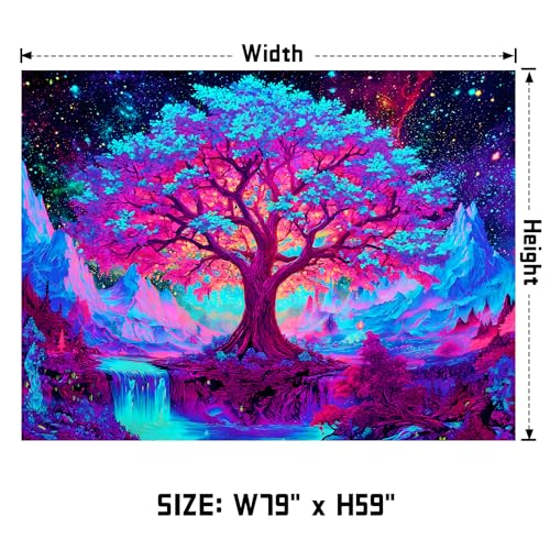 AOHMPT Blacklight Tree of Life Tapestry Trippy Fluorescent Wall Hanging Psychedelic Forest Glow in the Dark Nebula Starry Night Galaxy Tapestries for Bedroom Decor, 79x59 In - color: Tree, size: 79"L x 59"W