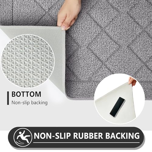 REFETONE Indoor Doormat, Front Back Door Mat 20"x32" Rubber Backing Non Slip Mats, Absorbent Washable Entrance Doormat for Entryway, Resist Dirt Low-Profile Inside Floor Mat for Muddy Shoes Light Grey - color: Big Plaid Light Grey, size: 1'8" x 2'8" (Rect