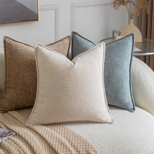 MADIZZ Pack of 2 Decorative Throw Pillow Covers Soft Chenille Throw Pillows Solid Textured Cushion Covers for Couch Sofa Bedroom Living Room 16x16 Inch, Beige - color: Beige, size: 16" x 16" (Pack of 2)