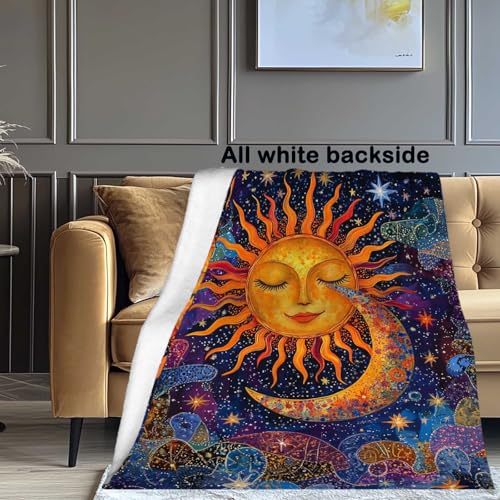 Sun and Moon Blanket Throw, Plush Blanket Gift for Adults, Hippie Witchy Lightweight Soft Fleece for Bedrooms, Meditation, and Decor, 40x50 Inches - color: Colorful Sun Moon