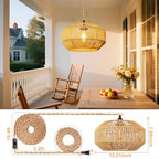 Hanging Light Ceiling Lamp Pendant Lights Rattan Hanging Lamp with Plug in Cord for Living Room Bedroom Kitchen Indoor Hanging Lamp Plug in Woven Lampshade - size: 11.8 Inch - Pumpkin Shade