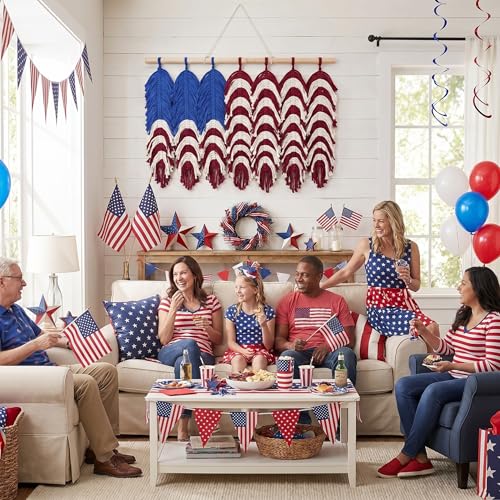 Xuhal Macrame American Flag Wall Hanging 4th of July Patriotic Woven Tapestry Vintage Boho Red White Blue Flag Decor 24 x 17 Inch USA Decor for 250th Anniversary Independence Independence Day Veterans