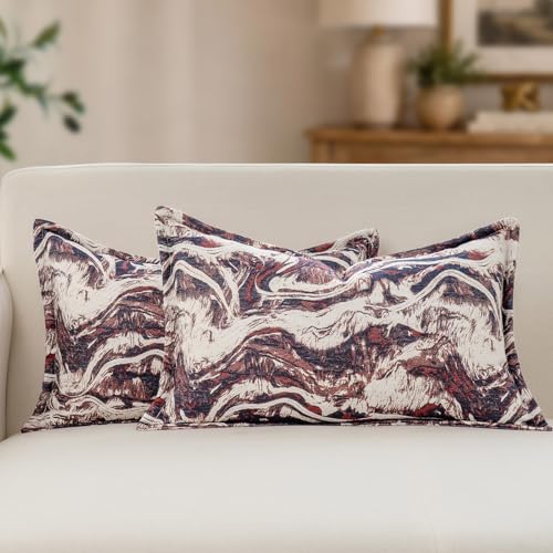 MATTINS Neutral Marble Pillow Covers 12x20 Set of 2, Modern Textured Lumbar Pillow Covers, Luxury Farmhouse Burgundy Pillow Covers, Boho Patterned Decorative Pillow Cover for Couch Sofa Bed Gift Pack - color: Burgundy, size: 20" x 12" (Pack of 2)