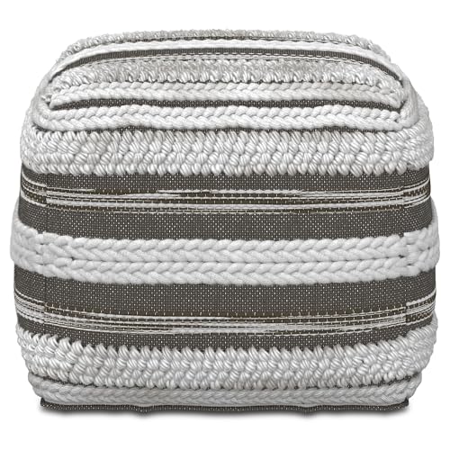 SIMPLIHOME Sommer Boho Square Pouf in Natural/Taupe Grey Handloom Woven Pattern for the Living Room, Bedroom and Kids Room - color: Natural/Taupe Grey, style: Cotton Pouf