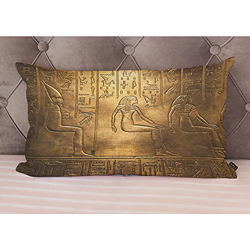 EKOBLA Egyptian Hieroglyphics Decorative Lumbar Cushion Case Ancient Golden Art Symbol Farmhouse Oblong Pillow Cases Cotton Linen 12x20 Inch Cushion Cover for Sofa Couch Decoration - color: Multi-bs17, size: 20" x 12" (Pack of 1)