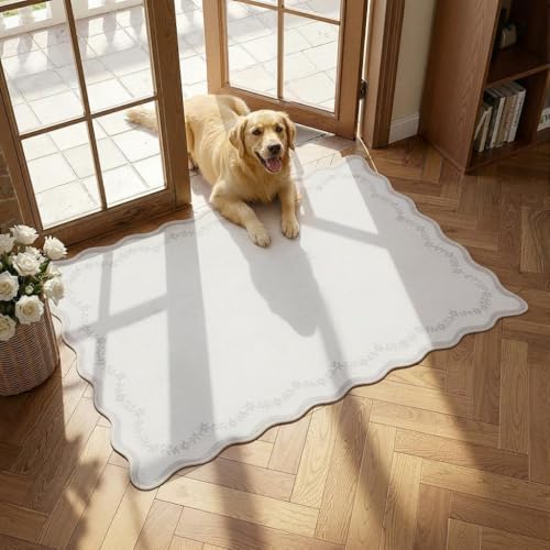 GarveeHome Scalloped Entryway Rug, 2x3 Solid Beige Washable Front Door Rug Indoor Entrance Floral Carpet Non-Slip Low Pile Throw Rugs for Kitchen Floor, Powder Room, Entry, Bathroom, Kids Room - color: Beige, size: 2' x 3' (Rectangular)