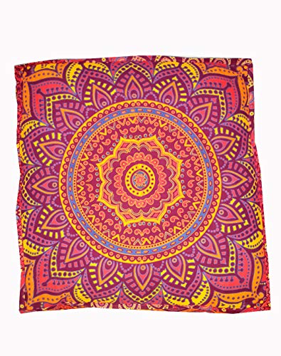 CRAFT KALA Mandala Floor Pillow Cushion Cover Seating Throw Cover Hippie Decorative Bohemian Ottoman Poufs Pom Pillow Cases Boho Indian Cotton Living Room Yoga Home Décor (24" Square New Orange Ombre) - color: New Orange Ombre, size: 24" x 24" (Pack of 1)