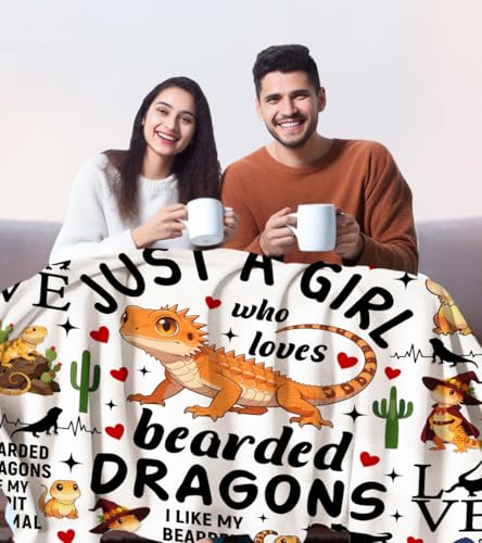 Bearded Dragon Blanket Lizard Gifts for Reptile Lovers Girls Kids Women Adults,Soft Flannel Bearded Reptiles Plush Throw Blanket for Bed Sofa Couch 50"x40" - color: Bearded Dragon, size: 50"x40"