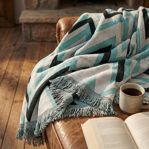 amorus Bohemian Throw Blanket Chenille Jacquard Tassels Cover, 63"*71",NO.5 | Boho Style blankets, modern Geometric, warm & cozy. For couch, bed, outdoor, car - color: Pattern 5, size: 63x71 in