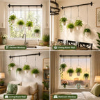 Adjustable Hanging Window Planter with 4 Pots, Space Saving Indoor Herb Garden Plant Hanger, Metal Vertical Plant Rack for Kitchen, Balcony & Home Deco41in-4 Flower pots