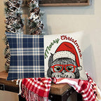 Merry Christmas Cat Throw Waist Pillow Cases 12x20 Inch Navy Buffalo Plaids with Xmas Animal Cats Wearing Red Santa Hat Glasses Covers Cotton Linen Pillowcases, (E-450) - color: Xmas Cat