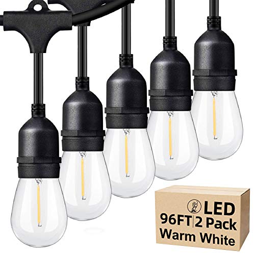 Lakumu Outdoor String Lights 96FT(48×2), Commercial Grade Heavy Duty Patio Lights with Dimmable S14 Shatterproof LED Bulbs, Linkable Waterproof Bistro Lights for Outside Deck Backyard Cafe Market - color: Black-2700K, size: 96FT(48FT*2)