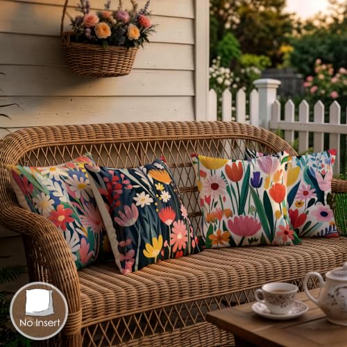 OBSEDE Modern Abstract Floral Decorative Throw Pillow Covers, Set of 4 Bold Graphic Cushion Cases 18x18 Inch for Sofa - color: Modern Abstract Floral