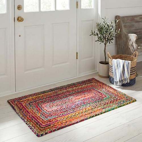 SAFAVIEH Area Rug 2x3 - Cape Cod Collection - Red & Multi, Handmade Jute & Cotton, Woven Braided Design (CAP202A) - color: Red/Multi, size: 2' x 3' (Rectangular)