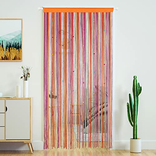 YaoYue Beaded Curtain Door String Curtains for Doorway Tassels Beads Hanging Fringe Hippie Room Divider Window Hallway Entrance Wall Closet Bedroom Privacy Decor (39×79in/100×200cm, Rainbow) - color: Rainbow, size: 39"W x 79"L (Pack of 1)