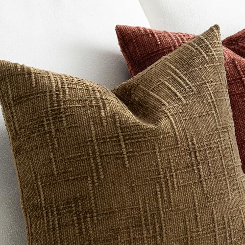 MIULEE Textured Throw Pillow Covers Thick Chenille Decorative Pillows Bronze 20x20 Inch Set of 2 Modern Boho Farmhouse Home Decor Neutral Cushion Covers for Couch Sofa Living Room Bedroom - color: Bronze, size: 20" x 20" (Pack of 2)