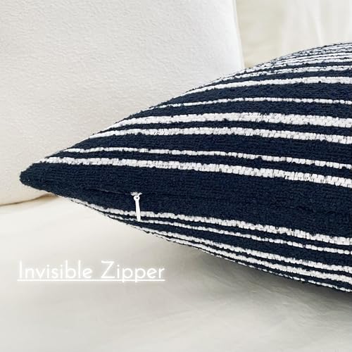 Slow Cow Boho Chenille Textured Woven Stripe Throw Pillow Covers 18 x18 Decorative Cushion Cover Pillow Cover Chenille Pillow Case Navy Blue - color: Navy, size: 18" x 18" (Pack of 1)