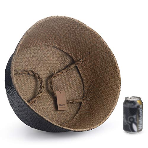 Seagrass Plant Basket with Handles Natural Woven Storage Baskets (Black 9 inch D x 11 inch H) - color: Black, size: L(9.5" D x 11" H)