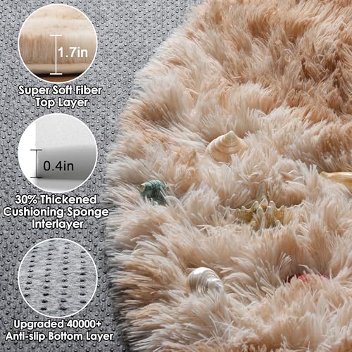 ONASAR Tie-Dye Beige Round Area Rug 4ft, Soft Bedroom Circle Rugs Floor Mats for Kids Girls Teen Room, Kawaii Fluffy Plush Shaggy Carpet for Baby Nursery Living Room Playroom Home Decor - color: Tie-dyed Light Beige, size: 4' (Round)