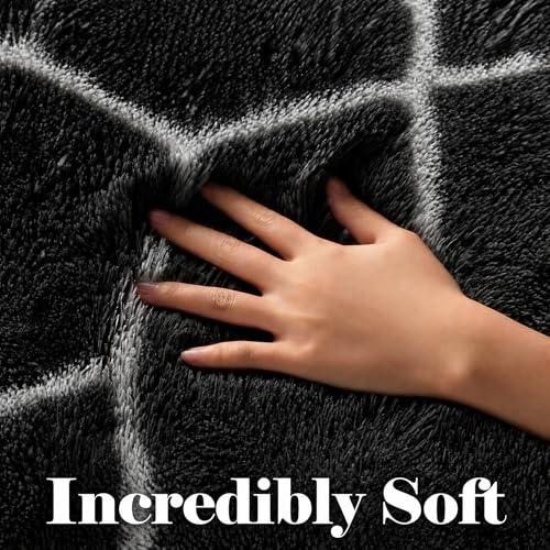 ONASAR Area Rugs for Bedroom Living Room, Fluffy 4x6 Black and White Rug, Geometric Shaggy Plush Bedside Indoor Floor Carpet for Nursery Kids Teens Girls Boys Dorm Home Office Decor - color: 4- Black / White, size: 4' x 6' (Rectangular)
