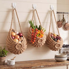Qinyoung 3 Pack Boho Decor Hanging Wall Baskets for Kitchen Conch Baskets with Hooks Boho Conch Hanging Wall Kitchen Storage for Fruits Vegetables Onions Potatoes