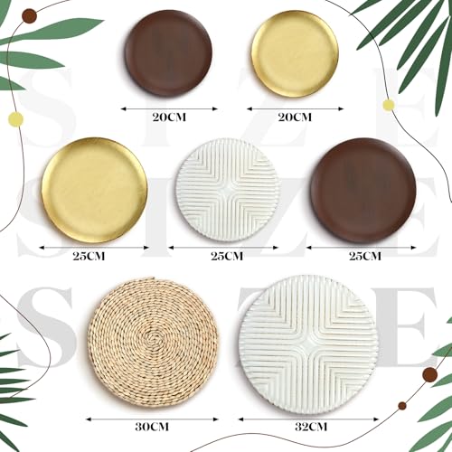 Yuntau 11 Pcs Boho Metal Wall Decor Rattan Golden Wall Art with Boho Basket Macrame Hanging Decor Rustic Farmhouse Artwork for Home Living Room Bedroom Office White Brown Decorations