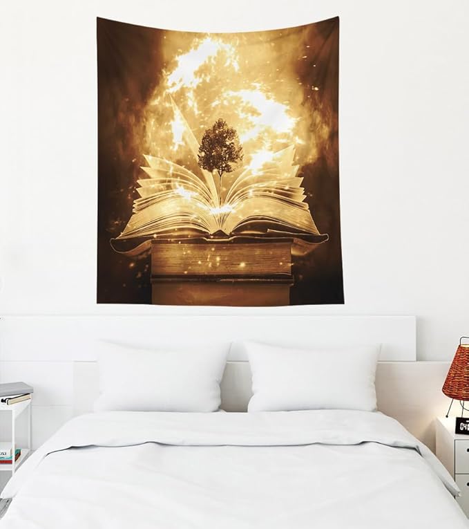 EMMTEEY Vintage Book Funny Tapestry 50X60 Inch - Knowledge Tree Wall Decor for Living Room Dark Academia Witchy Backdrop for Study Room Office