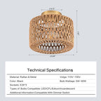 Rpzloila Rattan Ceiling Light, 1 Light Bohemian Modern Woven Flush Mount Ceiling Light, Boho Light Fixture for Bedroom Living Room Dining Room, Gold Finish - color: Gold, size: 1-Light-Round