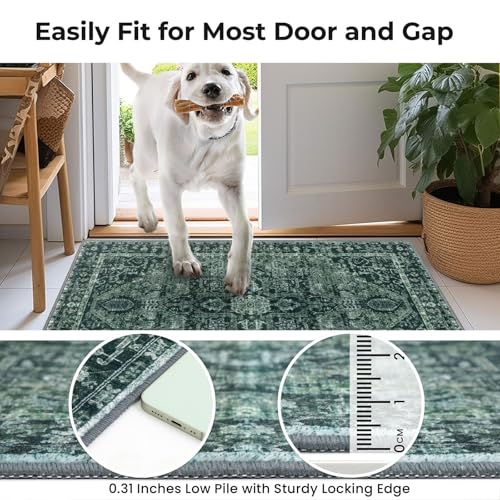 KOZYFLY Small Area Rug 2x3 Ft Rugs for Entryway Washable Boho Entry Rug Non Slip Door Mat Indoor Entrance Faux Wool Vintage Printed Kitchen Rug Throw Rugs for Entrance Kitchen, Dark Green - color: Dark Green, size: 2' x 3' (Rectangular)