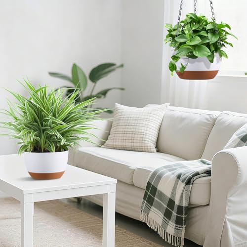 Set of 2 Hanging Planters for Indoor Outdoor Plants, 8 Inch Self-Watering Hanging Flower Pots with Drainage Hole & Removable Water-Storage Tray (Hooks) - color: White, size: 8 Inch (S)